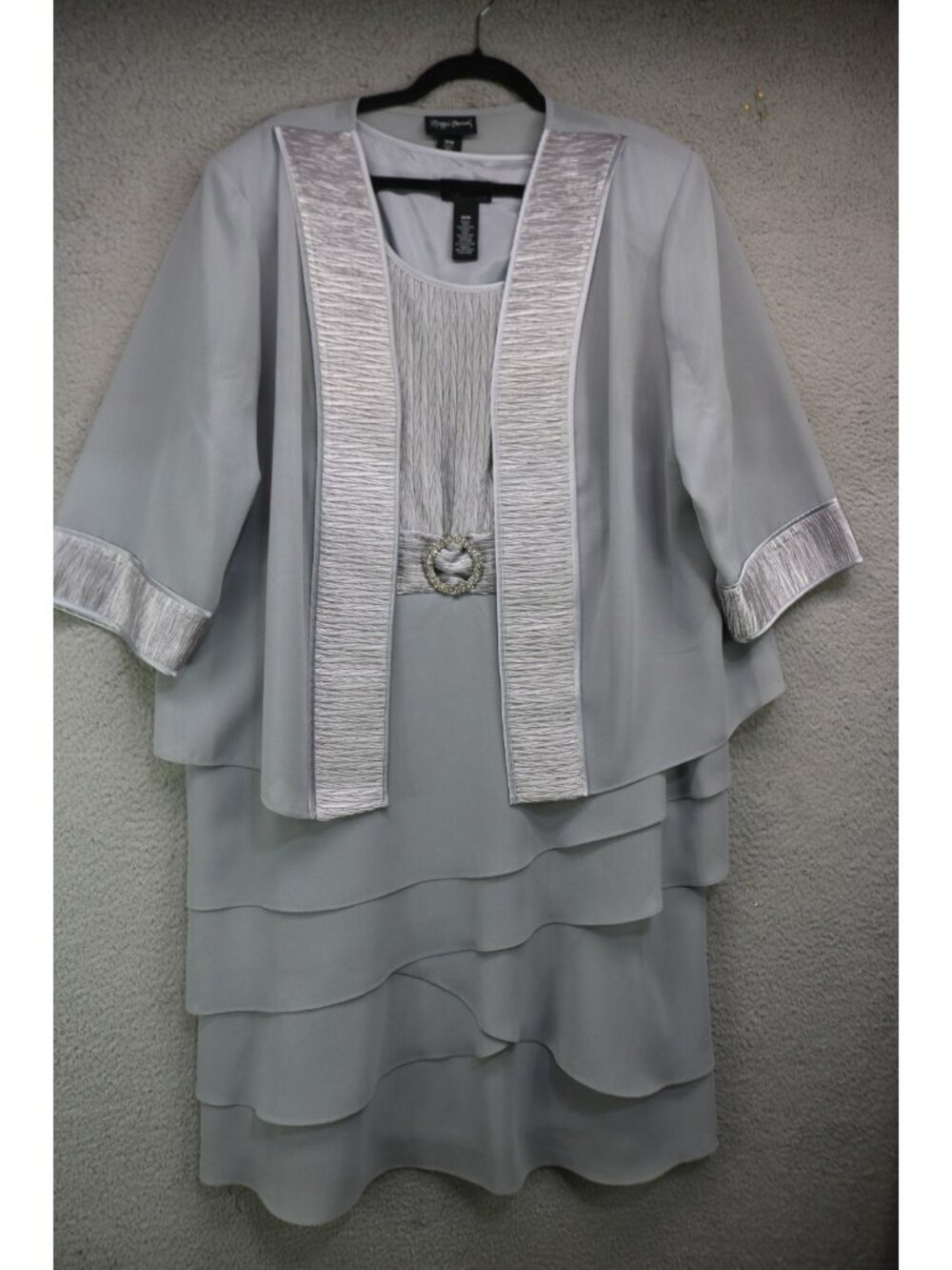 Maggie Barnes Silver Sleeveless Layered Dress & Cardigan-20W-Mother of Bride